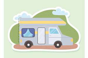 caravan car on landscape, a Transportation Illustration by studiogstock