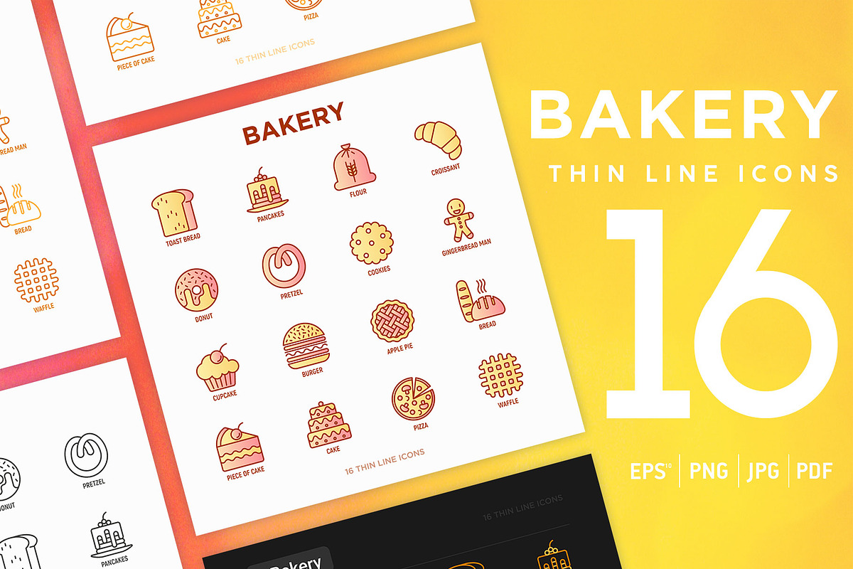 Bakery | 16 Thin Line Icons, an Outline Icon by Alex Blogoodf (Photo 1 of 7)