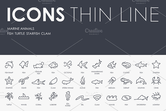 Marine Animals Thinline Icons