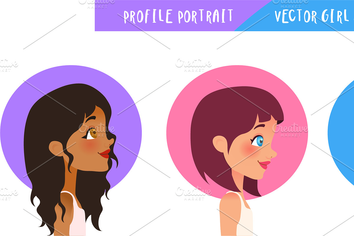Profile Portrait - Vector Girl Set, an Illustration by Melisende Vector