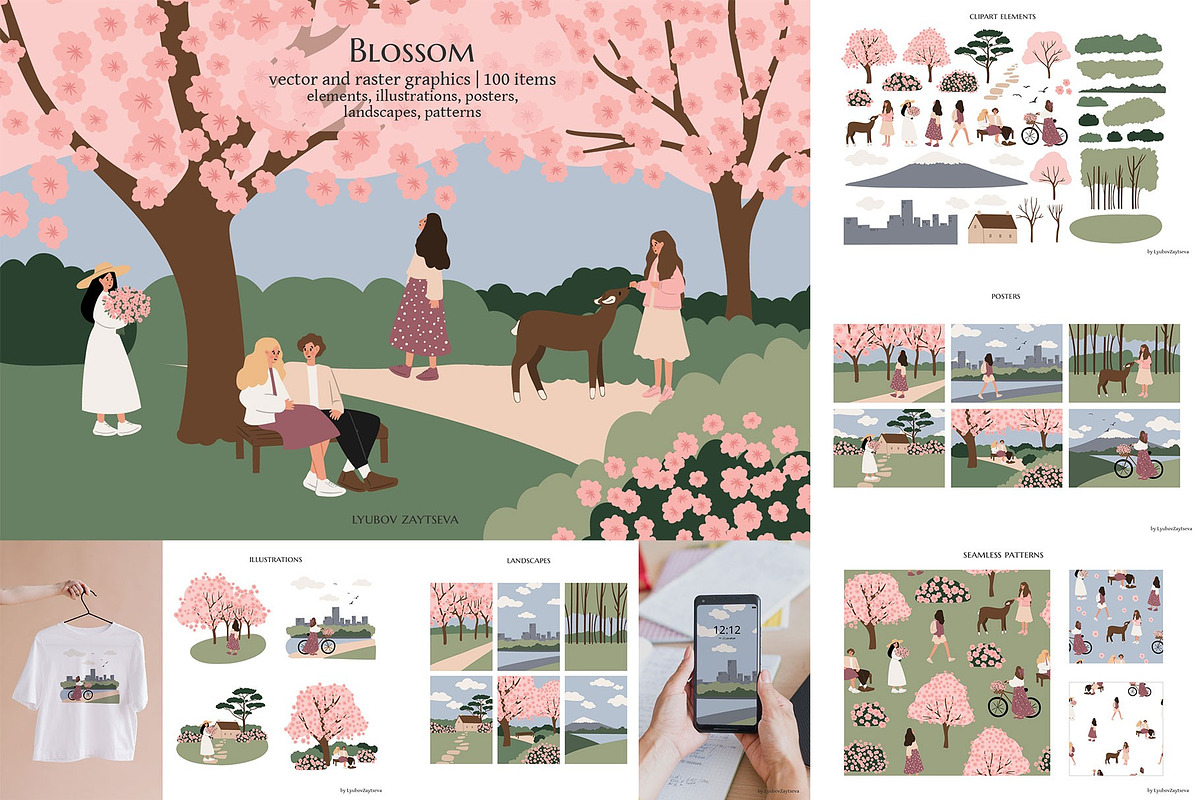 Summer in park illustration bundle, a Person Illustration by LyubovZaytseva (Photo 2 of 9)