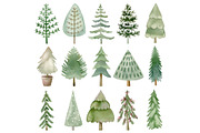 Watercolor Christmas trees clipart., a Decorative Illustration by TaPilipa (Thumbnail 2 of 8)