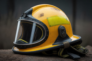 Yellow Firefighter Helmet with Prote, a Holiday Photo by Perpis
