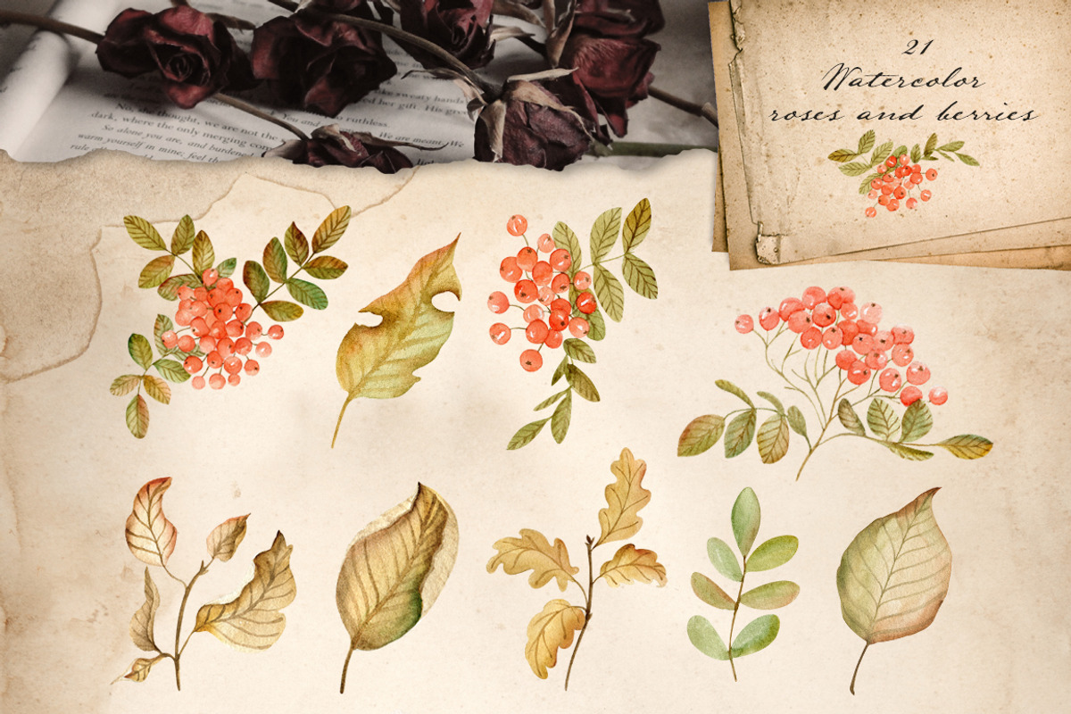 Dark vintage. Watercolor autumn set, an Object Graphic by JuliaBadeeva (Photo 10 of 12)