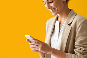 Smiling young businesswoman in beige, a Business Photo by MistyDay
