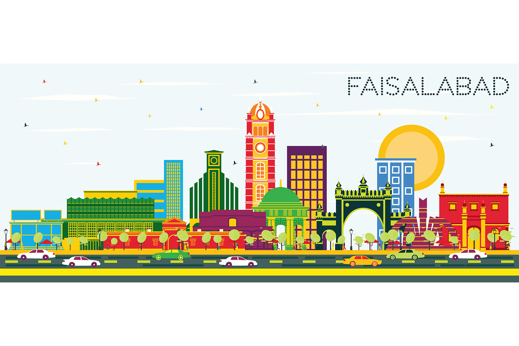 Faisalabad Pakistan City Skyline, a Person Illustration by Booblgum