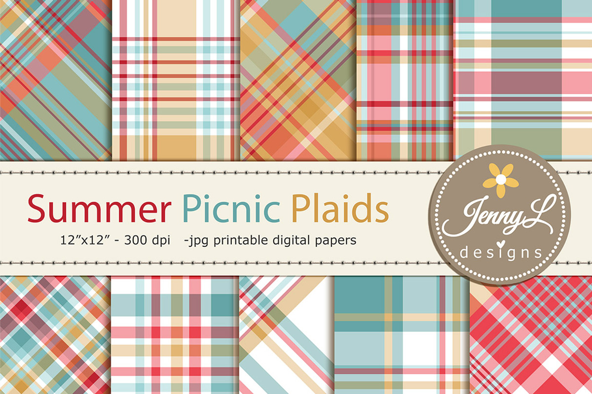 Summer Picnic Plaid Digital Papers, a Pattern Graphic by JennyL Designs (Photo 1 of 6)