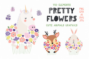 Pretty Flowers Cute Animals Graphics