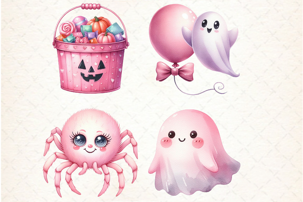 Pink Halloween Clipart. Cute Hallowe, an Illustration by Libby Wishes (Photo 3 of 6)