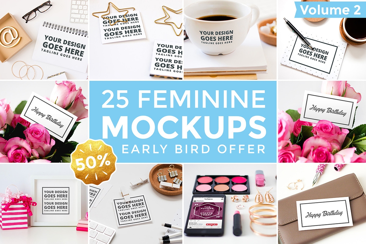 25 Feminine Mockups, a Print Template by Brandspark (Photo 1 of 5)