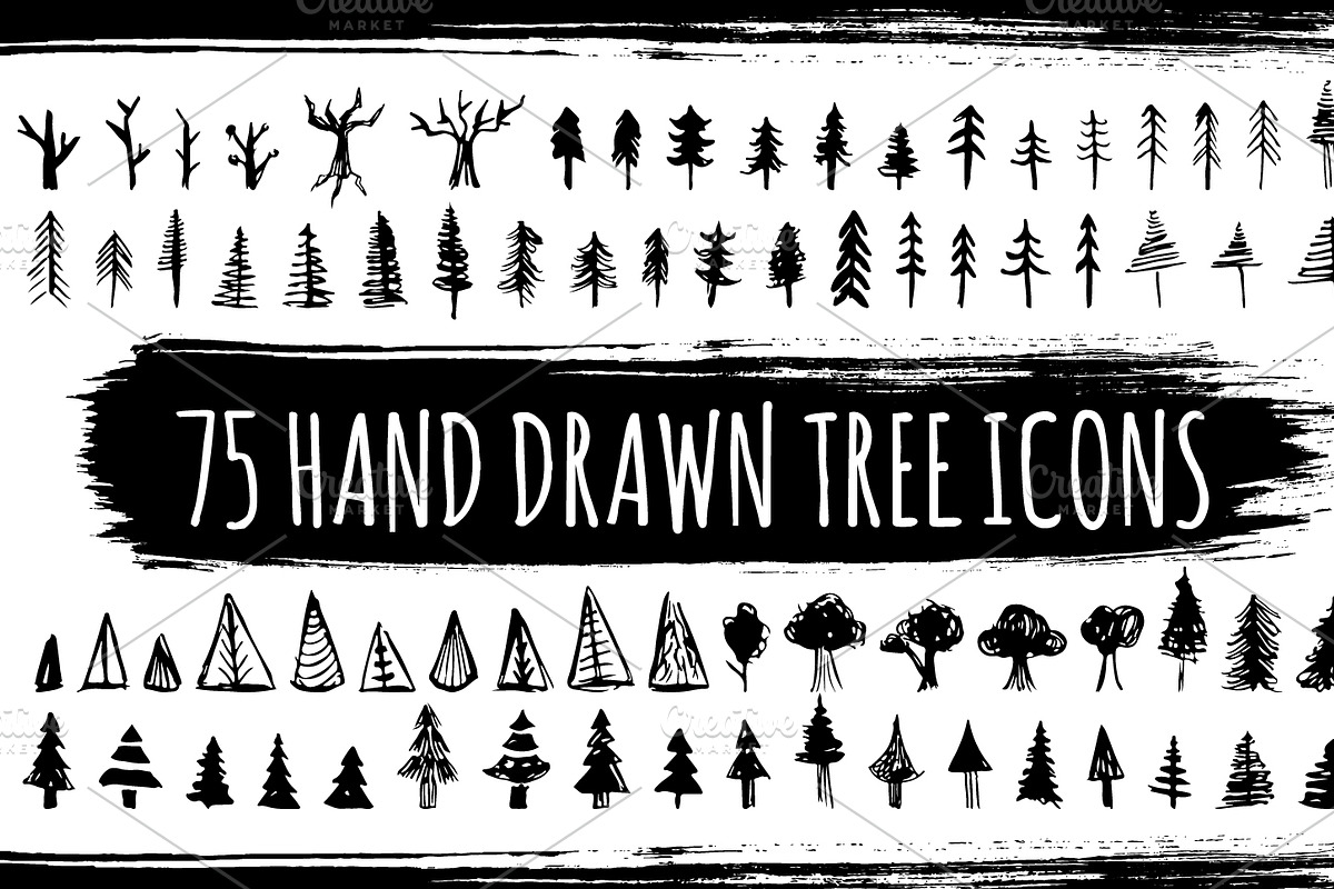 75 Hand Drawn Tree Icons, an Outline Icon by Melanie Peterson (Photo 1 of 4)