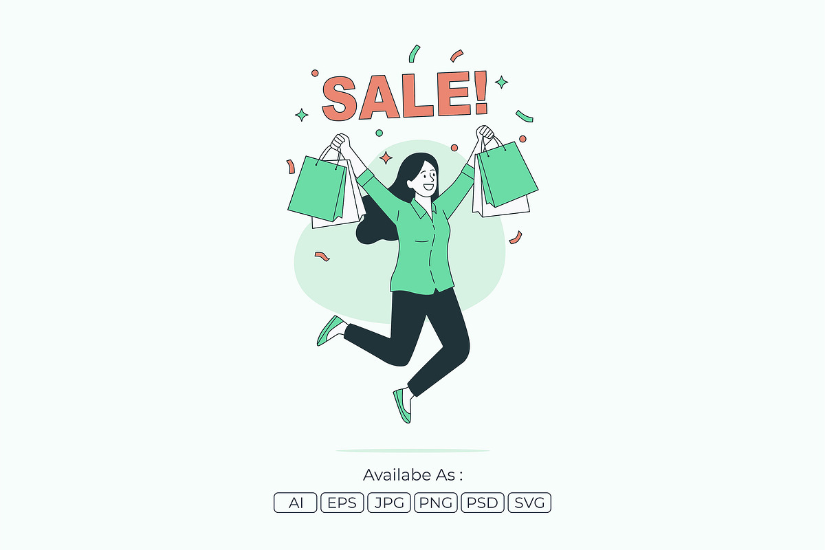 Happy Woman Holding Shopping Bag, a Person Illustration by Partikusi Design (Photo 2 of 3)