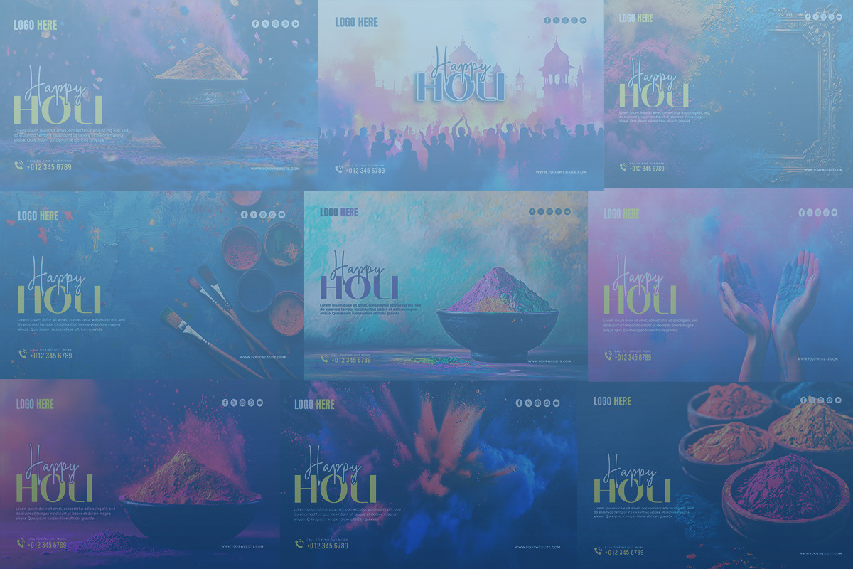 Happy Holi template bundle, a Social Media Template by gstudiovect21 (Photo 3 of 3)