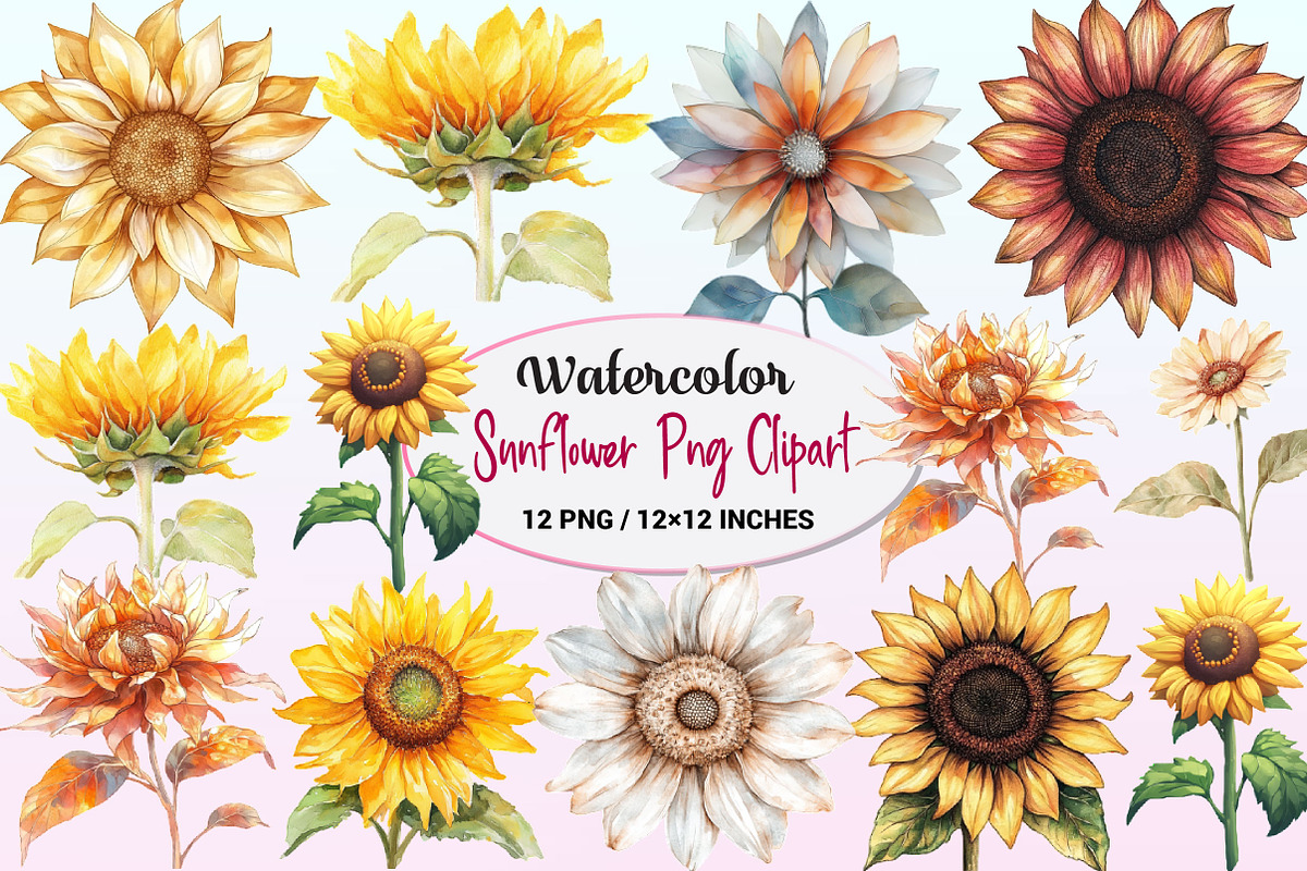 Watercolor Sunflower Clipart Bundle., a Graphic by CitraGraphics (Photo 1 of 4)