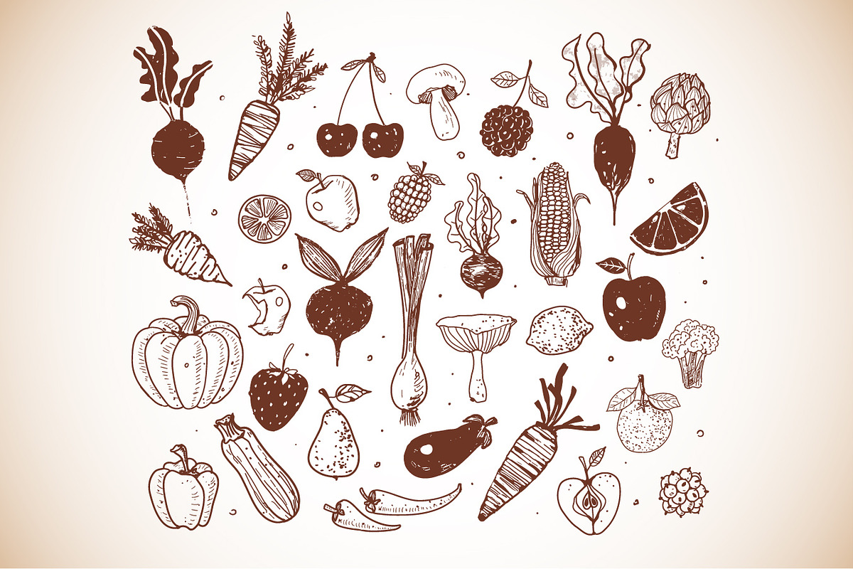 Fruits and vegetables doodles, a Food Illustration by Elina_Li (Photo 4 of 20)