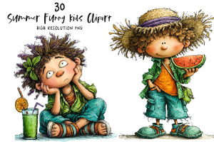 Whimsical Summer Funny Kids Clipart, an Illustration by OK Design