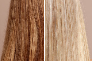 Woman's hair before and after coloring, showing transformation f, a Photo by Studio ANNA