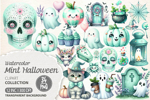 Pastel Mint Halloween Clipart, an Illustration by Dream Creation