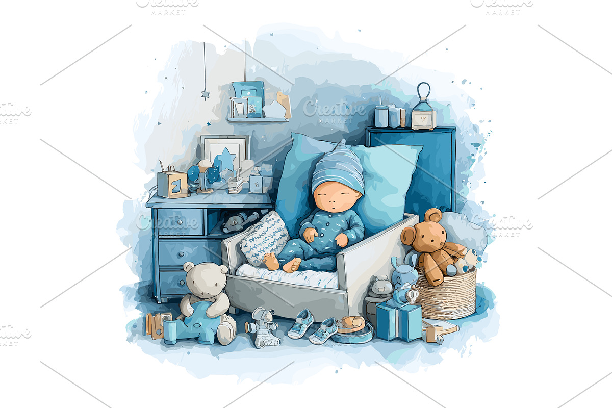 Newborn sleep. Sleeping boy in, an Object Illustration by Stock-Smart-Start