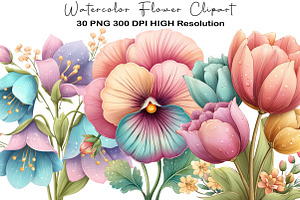 Watercolor Flower Clipart, an Illustration by Black Bird Studio