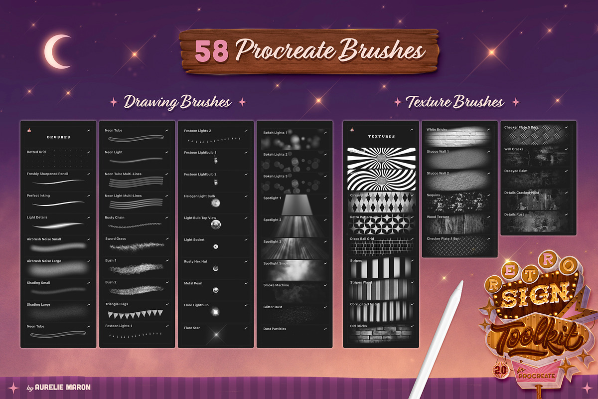 Retro Sign Toolkit 2.0 for Procreate, a Brush Add-On by Aurelie Maron (Photo 2 of 8)