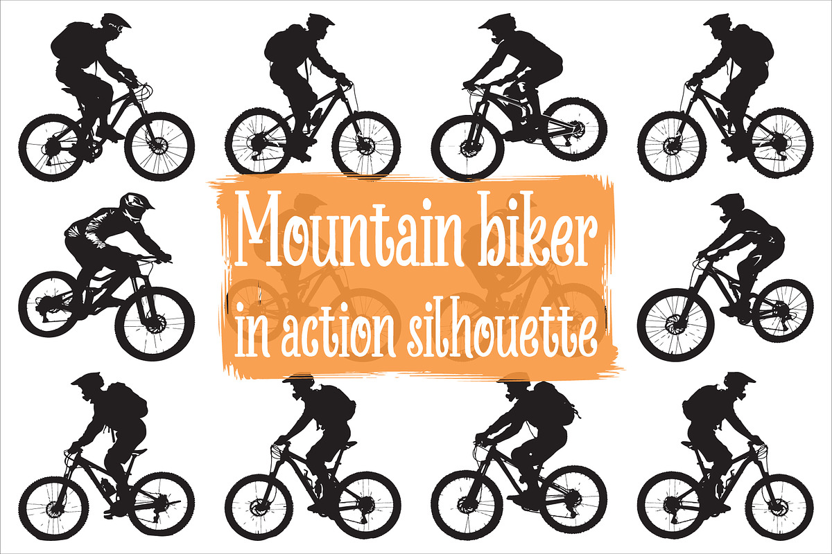 Downhill Rider Action Silhouettes, an Illustration by Designs_River
