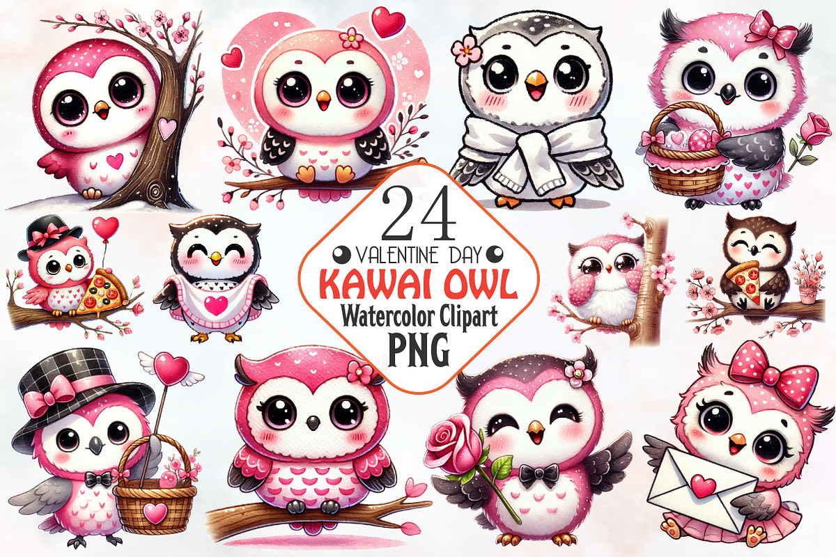 Cute Kawai Owl Valentine Sublimation, an Animal Illustration by RobertsArt (Photo 1 of 7)