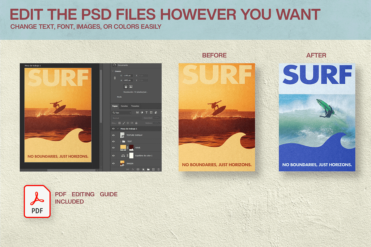 Vintage Surf Posters – Editable PSDs, a Branding & Logo Template by Golden Vision Studio (Photo 3 of 7)