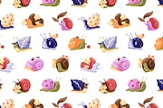 Cute, funny snails set + backgrounds, an Animal Illustration by PaperTrident (Thumbnail 26 of 26)