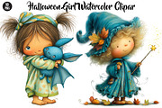 Halloween Girl Watercolor Clipar, a Seasonal Illustration by CreationArt (Thumbnail 1 of 3)