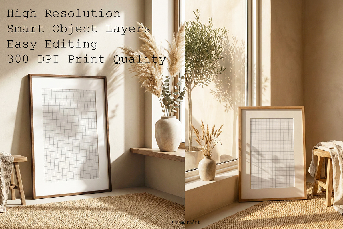 Modern Boho Frame Mockup Pack 30 PSD, a Mockup by DreamoraArt (Photo 2 of 7)