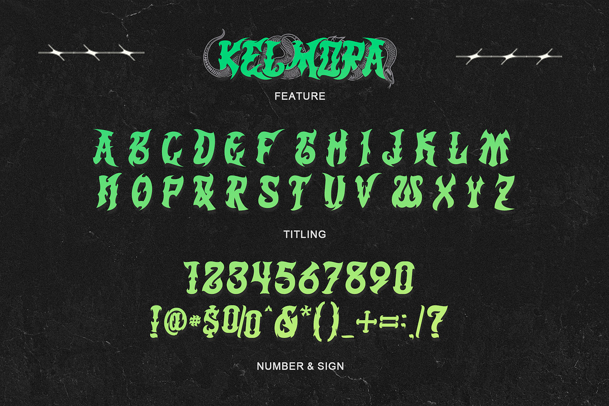 Kelmora - Retro Gothic Tattoo Font, a Blackletter Font by Letterara (Photo 12 of 15)