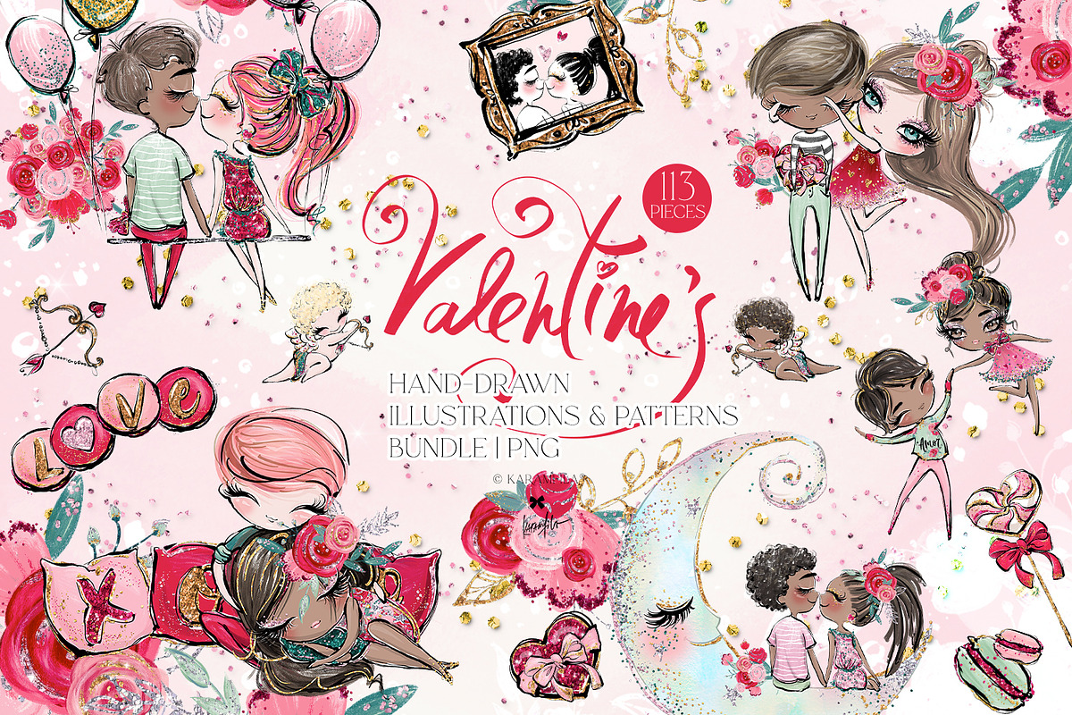 Valentine Clipart & Patterns Bundle, a Branding & Logo Template by KaramfilaS (Photo 1 of 18)