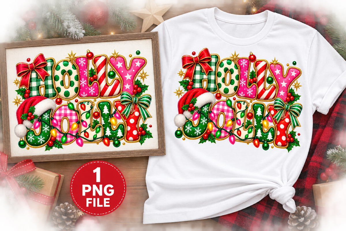 Holly Jolly PNG, Retro Christmas PNG, a Seasonal Illustration by Watercolor design (Photo 2 of 3)