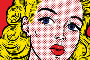 Pop Art Blond Woman Face Close Up.