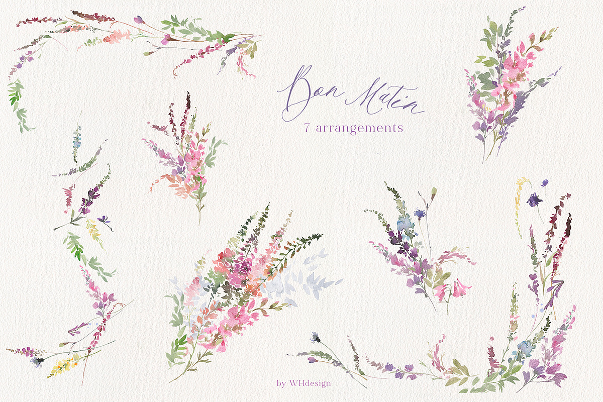 Bon Matin Watercolor Floral Clip Art, a Decorative Illustration by whiteheartdesign (Photo 8 of 18)