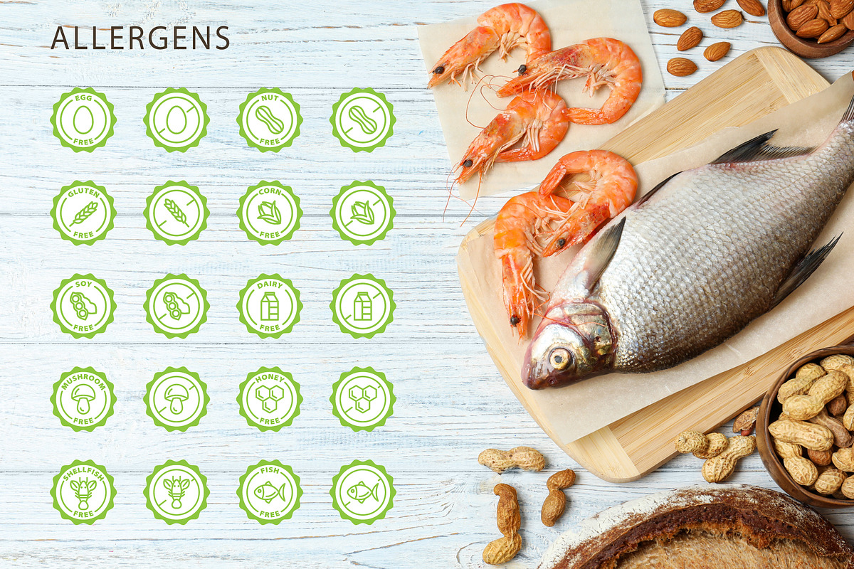 Eco, bio and quality green stamps, an Outline Icon by RevolutionizZed (Photo 3 of 11)