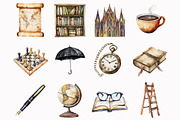 Watercolor Gothic Academia Clipart, an Illustration by Design Market (Thumbnail 3 of 4)