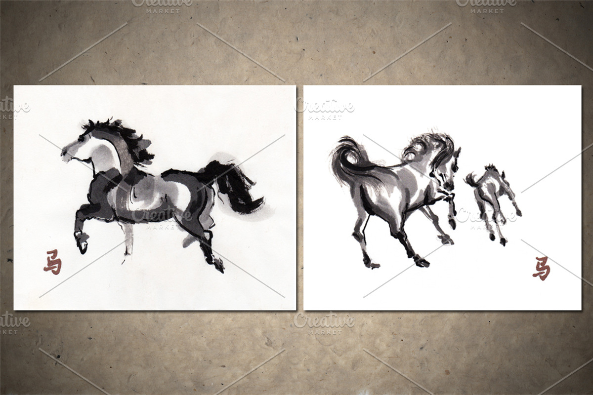 Horses Sumi-e, an Animal Illustration by StabuLaRasa illustration (Photo 4 of 21)