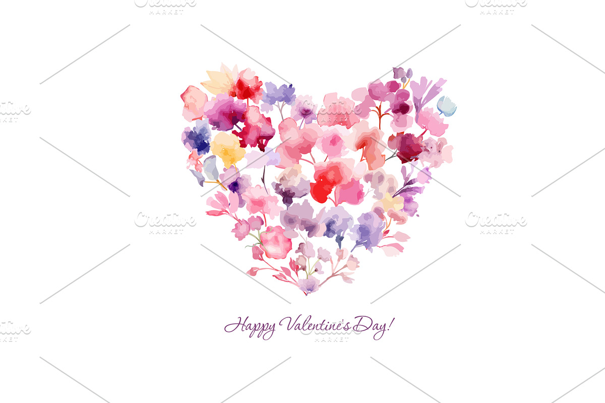 Heart of watercolor flowers. Happy, an Illustration by Nenahliadava Design