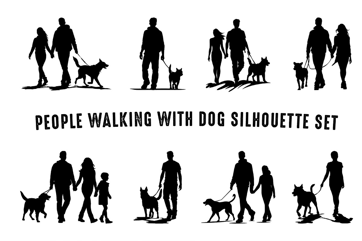 People Walking with Dog vector Set, an Animal Illustration by Gfx Expert Team (Photo 2 of 3)