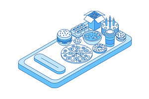 Isometric online food order. Burger, a Technology Illustration by Valerie Bodnar