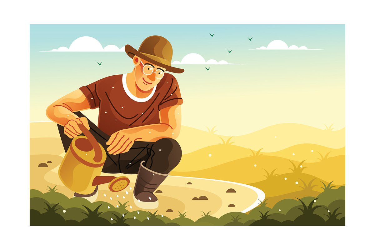 Male Farmer Watering Plant, a Person Illustration by KAZ by IanMikraz Studio