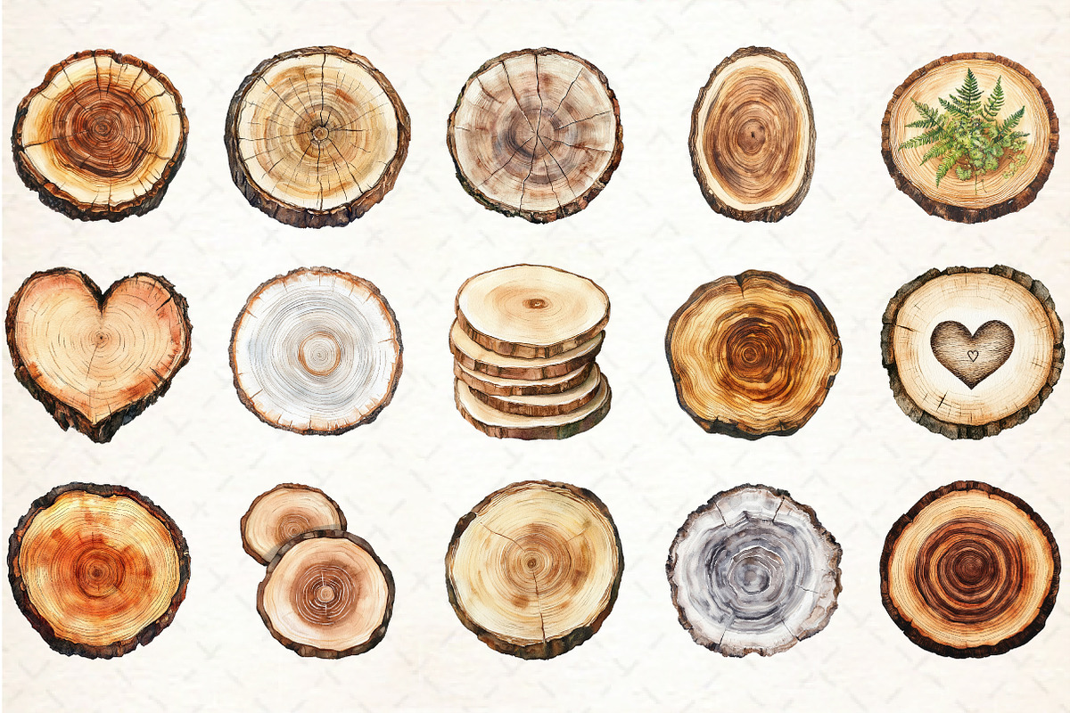Watercolor Wood Slice Clipart, an Illustration by Libby Wishes (Photo 2 of 6)