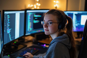 Young programmer focused on coding a, a Photo by Tanuart