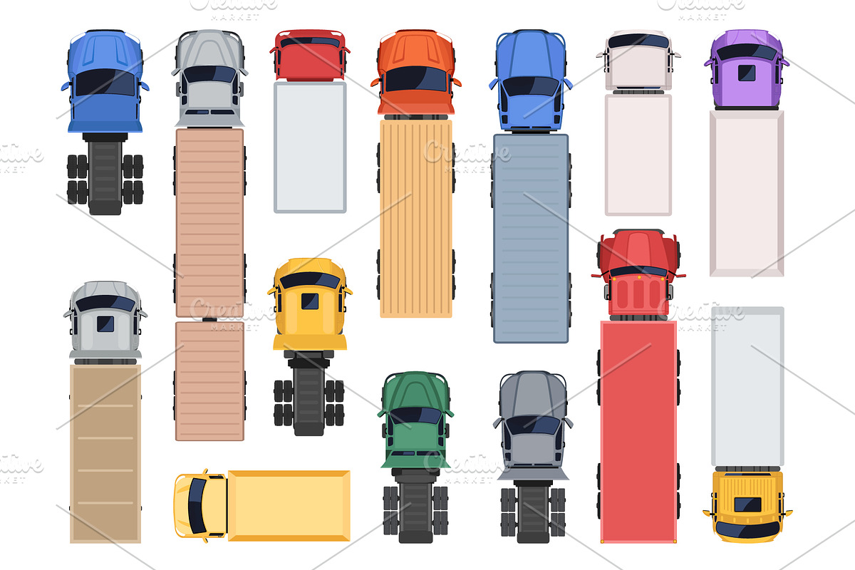 Set of trucks and cargo trailers, a Transportation Illustration by Yayasya
