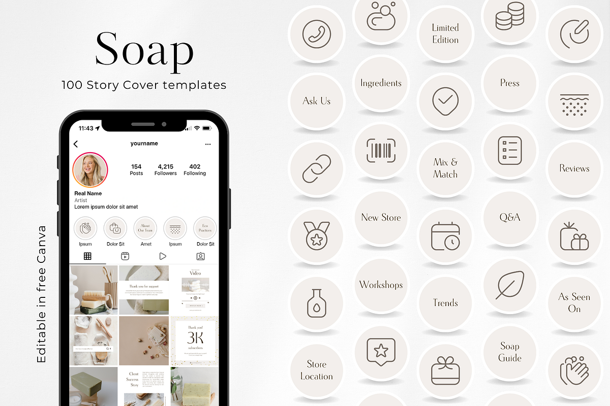 100 Soap Story Highlight Covers, a Social Media Template by PatternLab. (Photo 1 of 9)