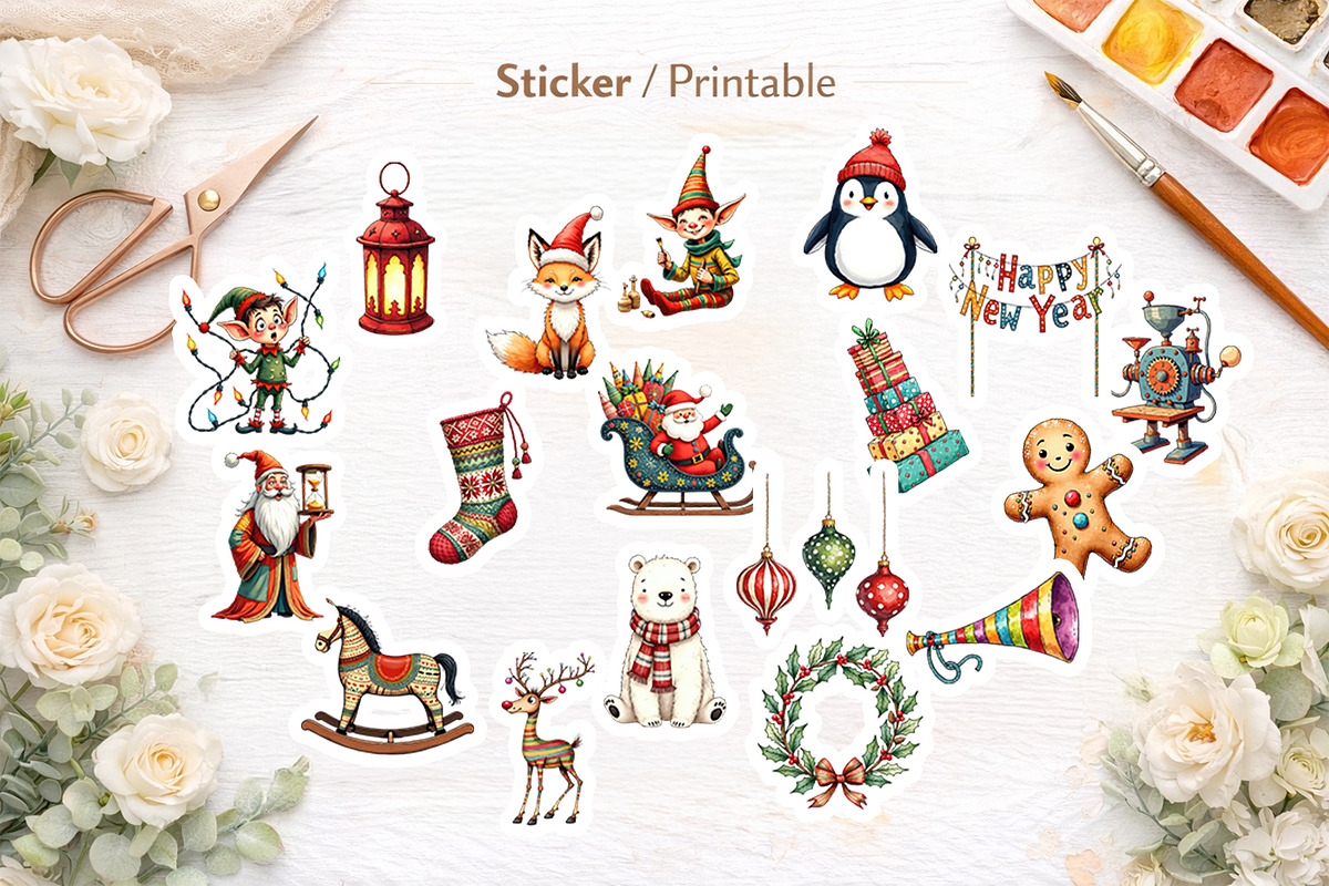 Retro Nordic Christmas Clipart, an Illustration by Artnoy (Photo 7 of 8)