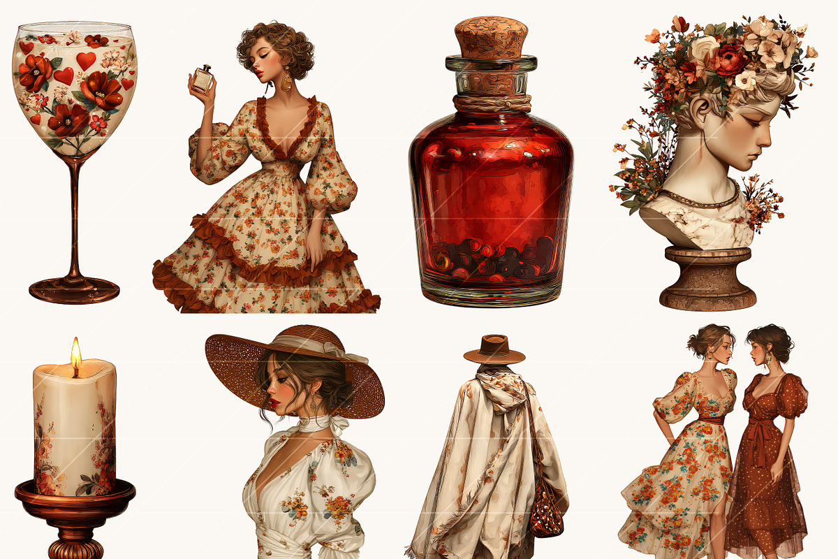 Vintage Romantic Serene Clipart, a Person Illustration by BusyDaydesign (Photo 2 of 9)