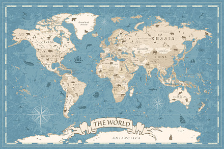 Kids World Map - Cartoon Ancient, a Graphic by PorcuPen Works